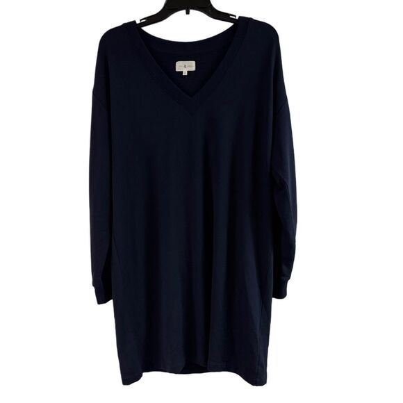 Lou & Grey Navy Blue V-Neck Super Soft Pullover Dress Size L - Picture 1 of 4